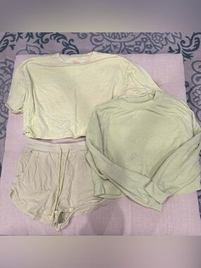 Women’s Light Green Loungewear Set - Top, Sweater & Shorts